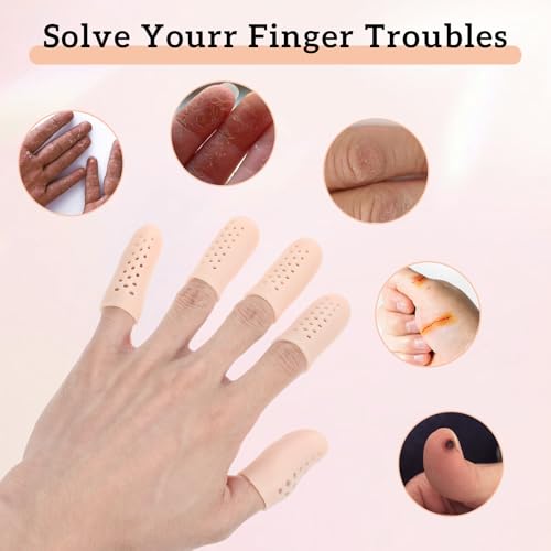 16 Pcs Gel Finger Cots with Air Holes Silicone Finger Protectors Breathable Covers Protection Anti Nail Biting Gloves for Fingers Tips Toe Sleeves Protection for Wound Fingers Cracking (Nude)
