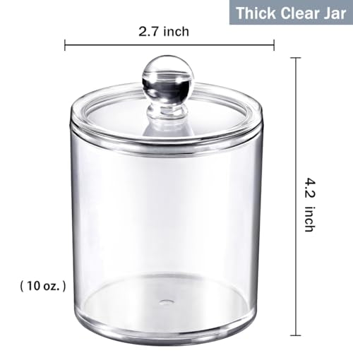 SheeChung Acrylic Qtip Holder Set with Labels - 2 Pack Shatterproof Canisters for Cotton Swabs & Balls