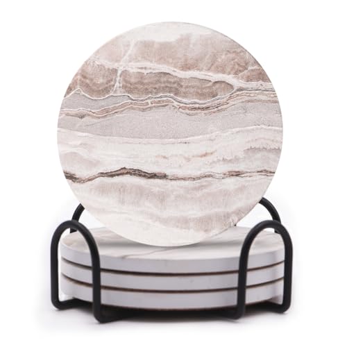 LIFVER Marble Ceramic Coasters Set of 4 with Holder - Absorbent & Stylish