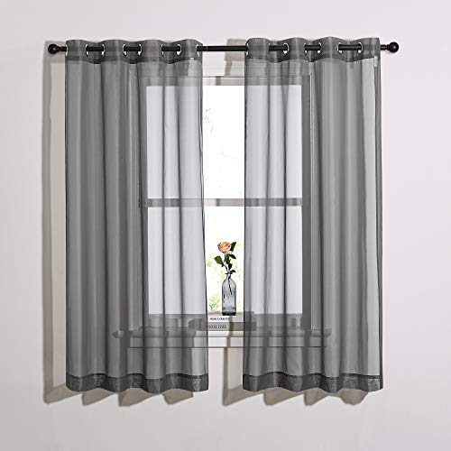 NICETOWN Sheer Voile Curtains - 54" x 63" Dark Grey Grommet Drapes (2 Panels)