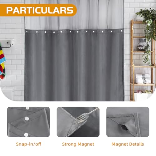 Fabric Snap-in Shower Curtain Liner Replacement - 70x54 Grey
