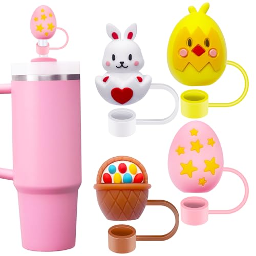 Easter Straw Covers for Stanley Cup - 4 Pack Silicone Dust Protectors