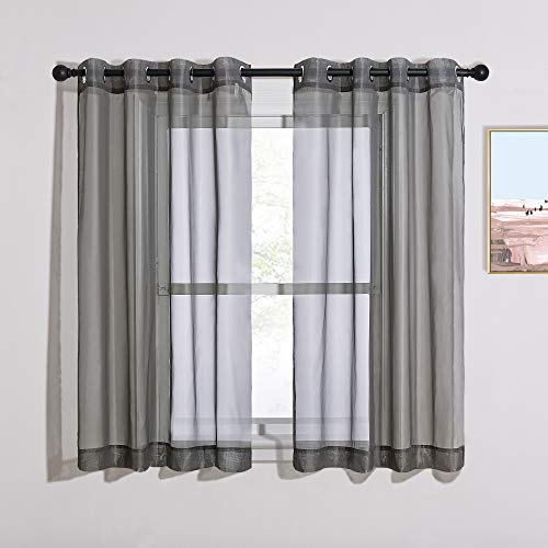 NICETOWN Short Sheer Window Curtain Panels - Dark Grey, 54"x54", 1 Pair
