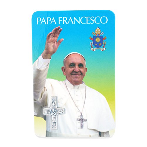 Pope Francis Holy Card with Good Shepherd Cross - Made in Italy