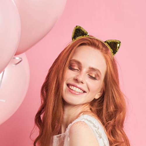 Glitter Cat Ears Headband 2-Pack Sequin Hair Hoops for Costume Parties