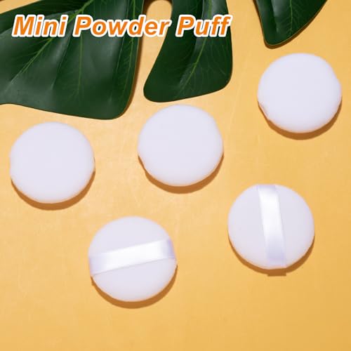 Pndeyo 10pcs Mini Velour Powder Puffs with Strap, Soft Round Face Makeup Sponges for Loose Powder and Foundation, White