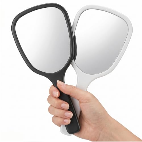2 Pcs Portable Travel Handheld Mirrors with Handle - Compact and Lightweight for Makeup and Grooming