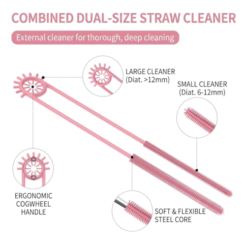 2-in-1 Silicone Straw Cleaner Brush - Extra Long, Dual-Ended for Metal & Smoothie Straws