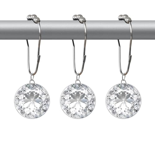 Crystal Rhinestone Shower Curtain Hooks - 12 Pack Stainless Steel