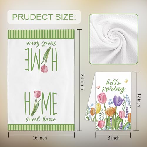 Spring Tulips Kitchen Towels Set of 2 - 18x26 Inch Decorative Dish Towels