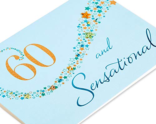 Papyrus 60th Birthday Card - Shimmering Gold Foil & Stars