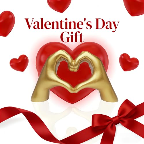 MuSeek Gold Heart Hands Sculpture - Small Romantic Couple Statue, 5.4in Gold Decor for Living Room & Gifts