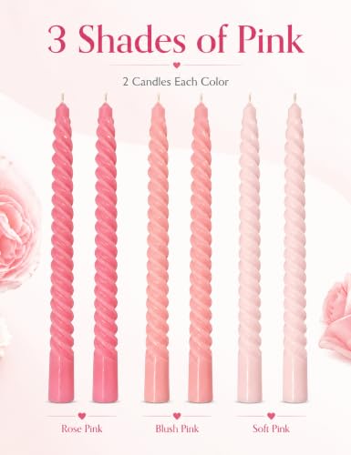 Beilisen 10 Inch Gradient-Pink Spiral Taper Candles, 6 Pack Dripless