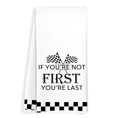Race Car Kitchen Towels - Motivational Black & White Checkered Design, 16x24 Inch