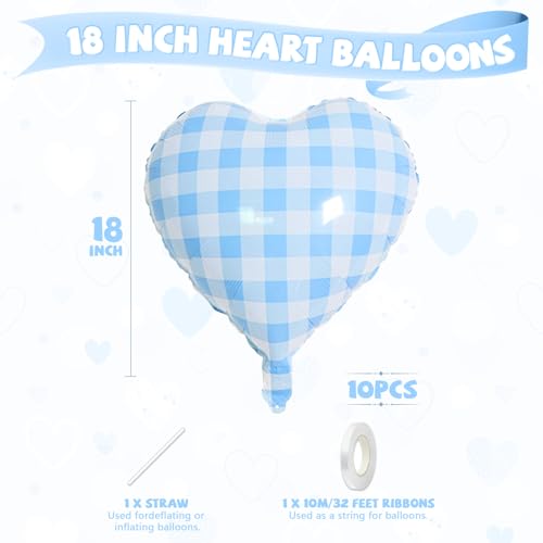 Blue Grid Heart Balloons - 10PCS Light Blue Foil for Parties