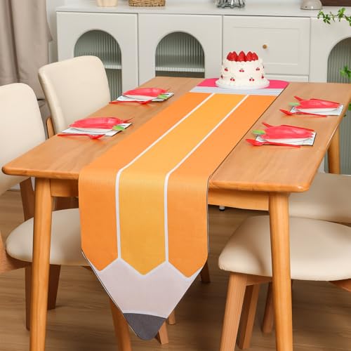 Pencil Table Runner for Back to School - 13x72 Inch Linen Table Decor