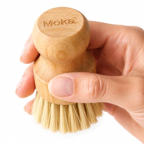 Moka Eco-Friendly Bamboo Dish Brush - Natural Bristle Kitchen Scrubber - Single Brush