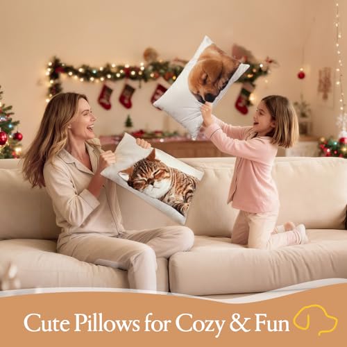 LUISOF Dog Lumbar Throw Pillows 12x20 - Set of 2 Cute Plush Decorative Cushions
