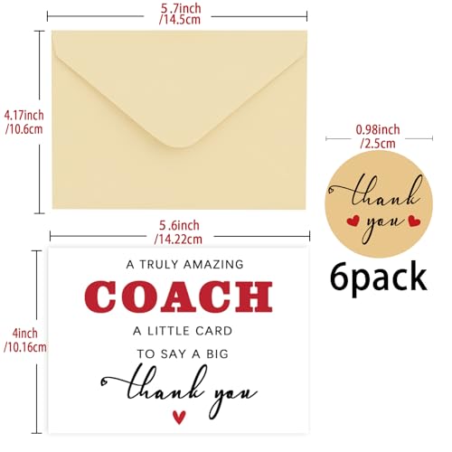 Londue LD-354 6 Pack Thank You Coach Cards - Sports Appreciation Gifts