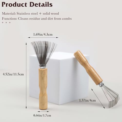 Zoolinn Mini Hair Brush Cleaner Set - 2PCS Wooden Handle Metal Wire Rake