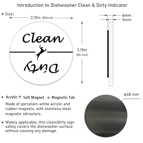 Clean Dirty Dishwasher Magnet - 3.15 Inch Acrylic Sign for Kitchen