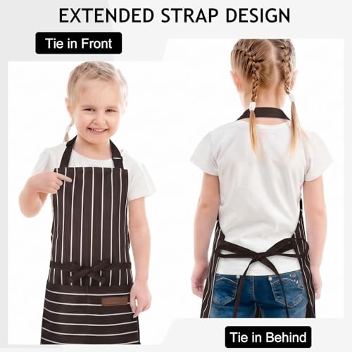 Stripes Kids Cooking Apron with Pockets - Adjustable Chef Apron