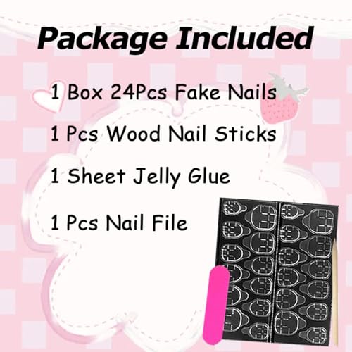 Black Press on Nails Medium Almond Ghost Design Gothic False Nails