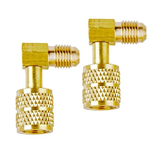 R410A Adapter - 5/16" Female Quick Couplers x 1/4" Male Flare, 90° (Pack of 2) for Mini Split & HVAC Systems