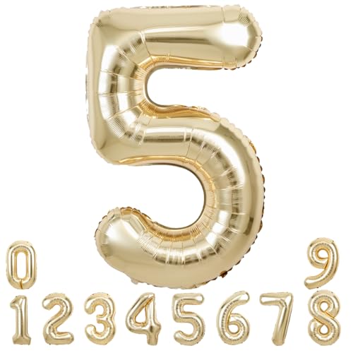 40 Inch White Gold Number 5 Balloon - Party Decoration