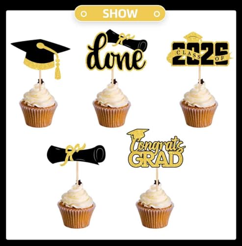 40 Graduation Cupcake Toppers for Class of 2026 Party