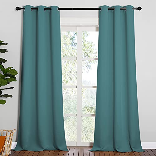 NICETOWN Sea Teal Patio Glass Door Panels - 42 x 90-inch, Pack of 2