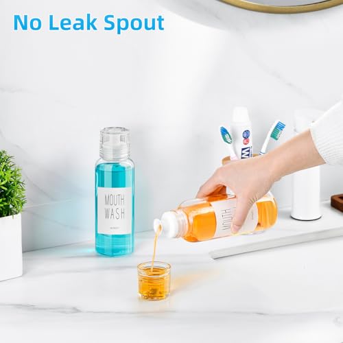 VITVITI 10 oz Glass Mouthwash Dispenser with Pour Spout and Cup, White