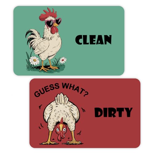 Rooster Dishwasher Magnet - Clean Dirty Sign, Green Farmhouse Kitchen Decor