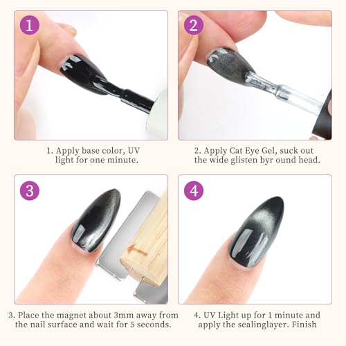 ASTONFOG 3-in-1 Cat Eye Nail Magnet Stick with Wooden Handle (4 Pack)