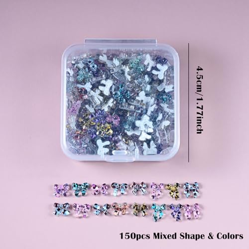 Clekspoye 3D Butterfly & Leopard Bow Nail Charms - 150Pcs Resin Art Jewels