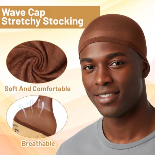 Thrymme 10-Pack Stretchy Polyester Wave Caps for Men in Coffee