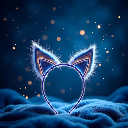 Blue Plastic Cat Ears Headband 2-Piece Set for Women