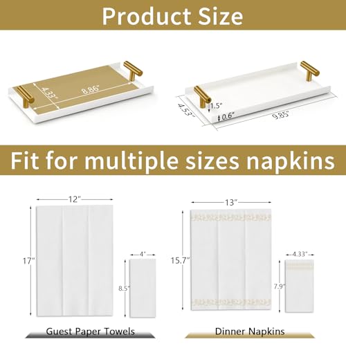 White Metal Napkin Holder Tray for Bathroom & Kitchen - Guest Towel Organizer with Double Handles