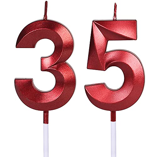 Red Glitter Birthday Candles Set - Number 35 & 53 for Celebrations