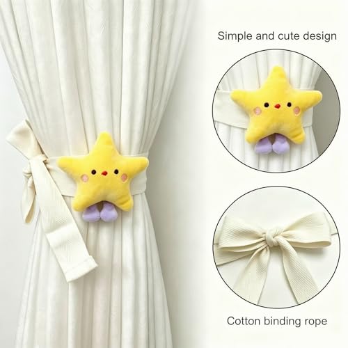 YGNNIU 2 Pack Cartoon Star Curtain Tiebacks for Kids Rooms