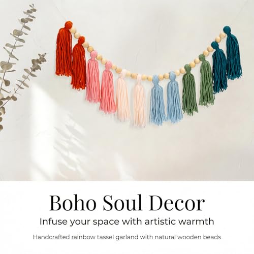 Boho Tassel Garland with Wood Beads - Colorful Wall Decor