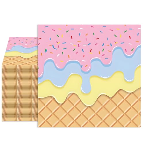 Ice Cream Party Napkins - 40 Pack Disposable Paper Napkins for Birthdays