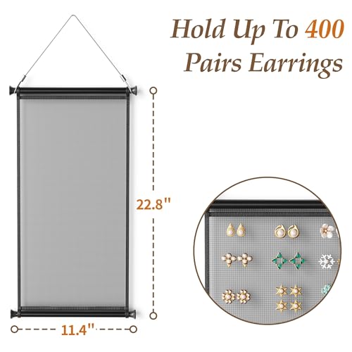 Josmimic Wall Mounted Earring Organizer - Holds 400 Earrings, Black