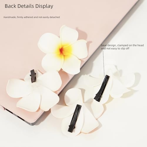 Hawaiian Plumeria Flower Hair Clips 7cm White and Red 4 Pcs