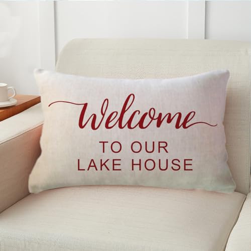 Lake House Lumbar Cushion Covers Set of 2 - Red Decorative Pillowcases 12x20 Inch