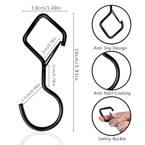 Ticway 4-Inch Heavy Duty S Hooks with Safety Buckle - Black (12 Pack)