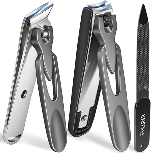 FULUNS Heavy Duty Nail Clippers Set with Catcher and Slanted Blade for Thick Nails