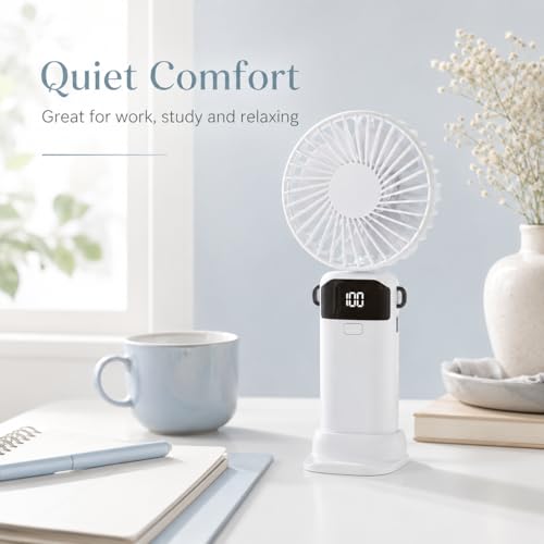 SKYBNNY Mini Portable Handheld Fan, 5-Speed USB Rechargeable Fan - White