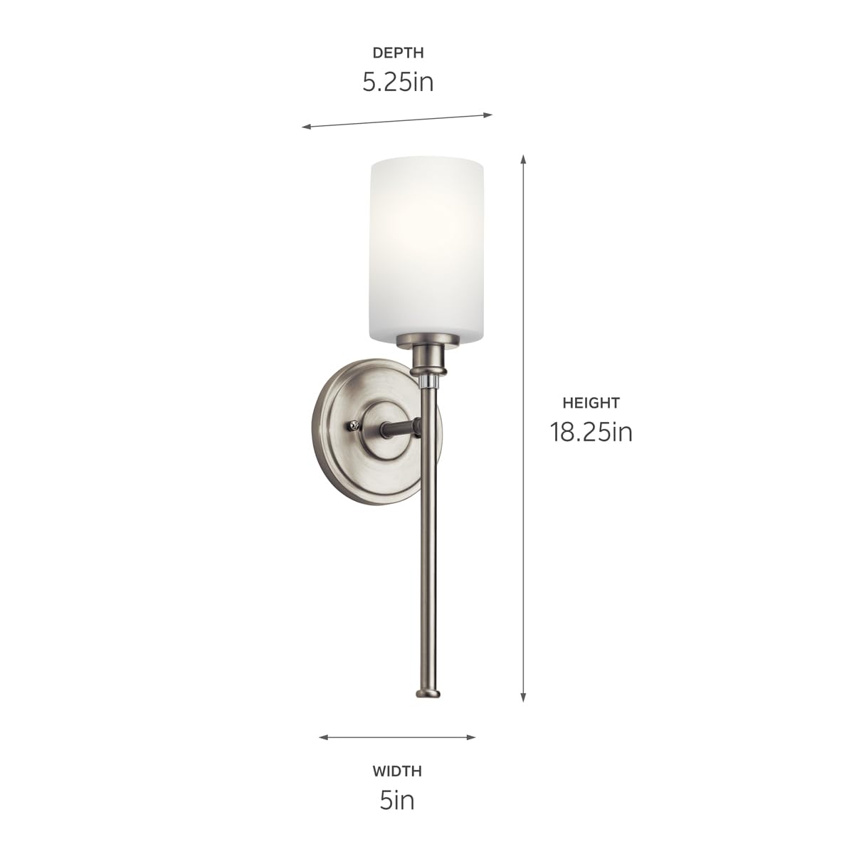 Kichler Joelson 18.25" 1 Light Wall Sconce with Satin Etched Cased Opal and Clear Glass Accent Glass in Brushed Nickel