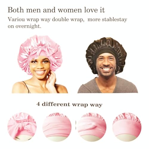 Satin Sleep Bonnet for Curly Hair with Double Layer & Tie Band